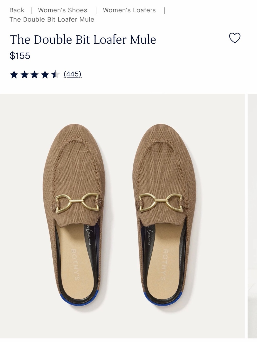 Rothy's Tan Knit Loafer Mule with Gold Double-Bit Hardware